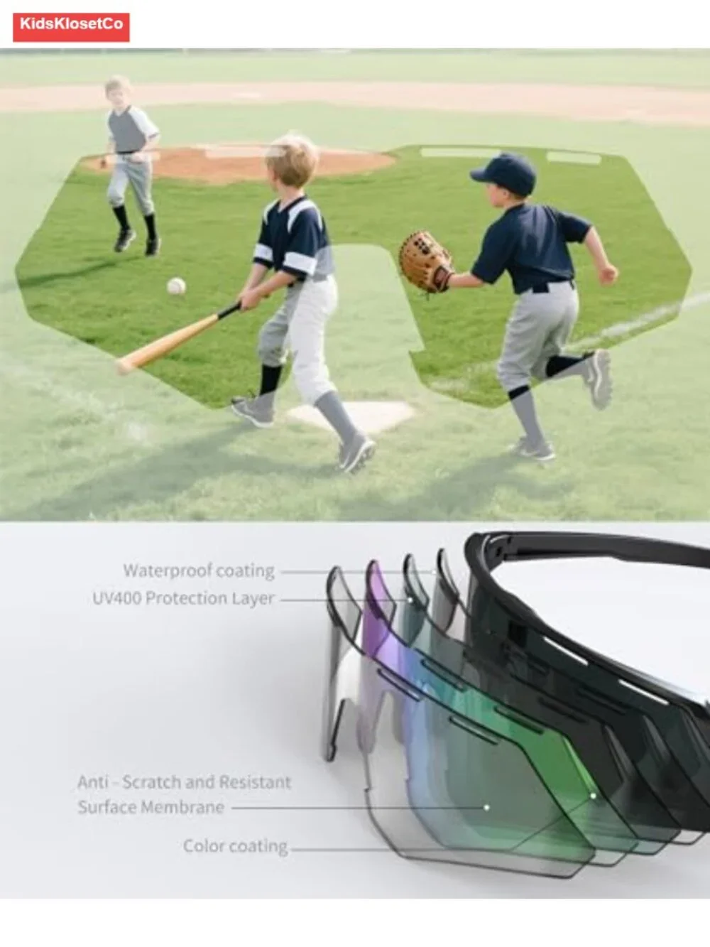 Polarized Kids Sunglasses - UV400 Protection Youth Baseball Sunglasses for